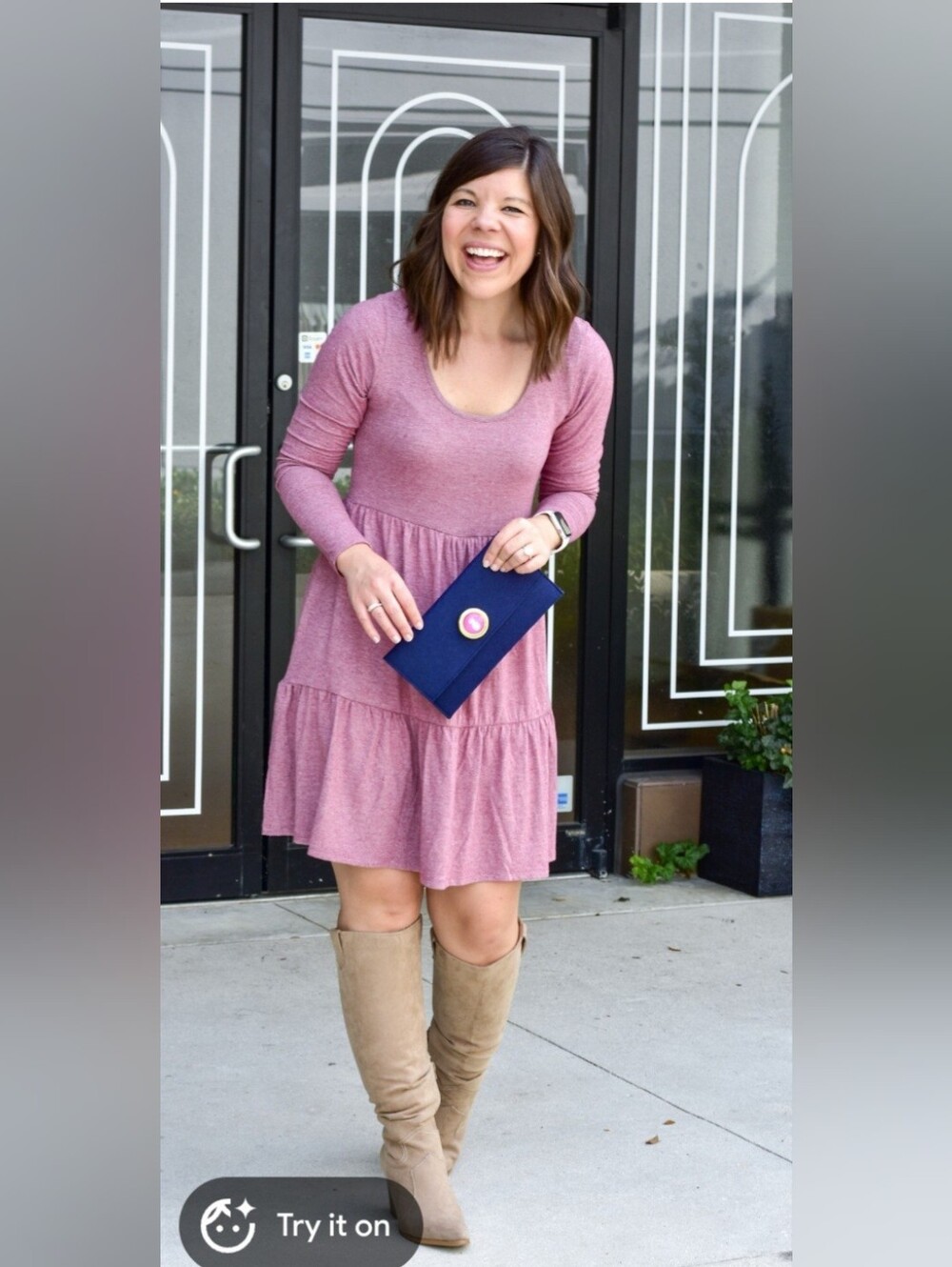 Pinkblush Long Sleeve Tiered Dress in Dusty Pink
